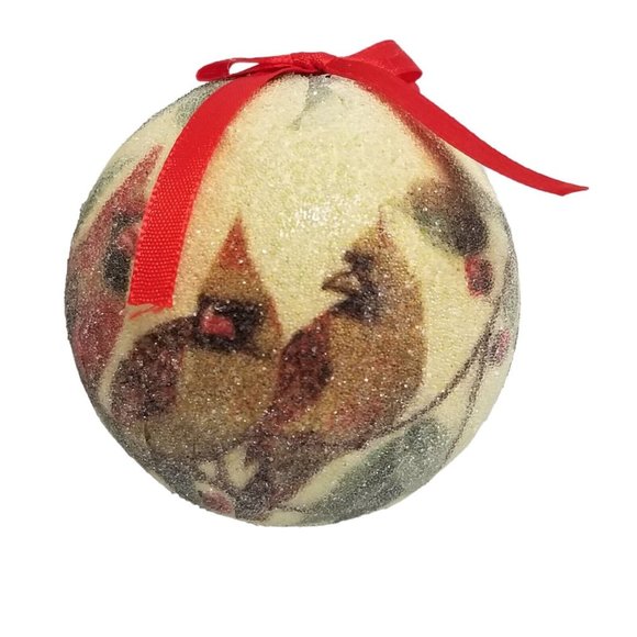 Decorative Christmas Balls Frosted Birds Cardinals Bulbs Pair Set Red Ornaments - Picture 3 of 10